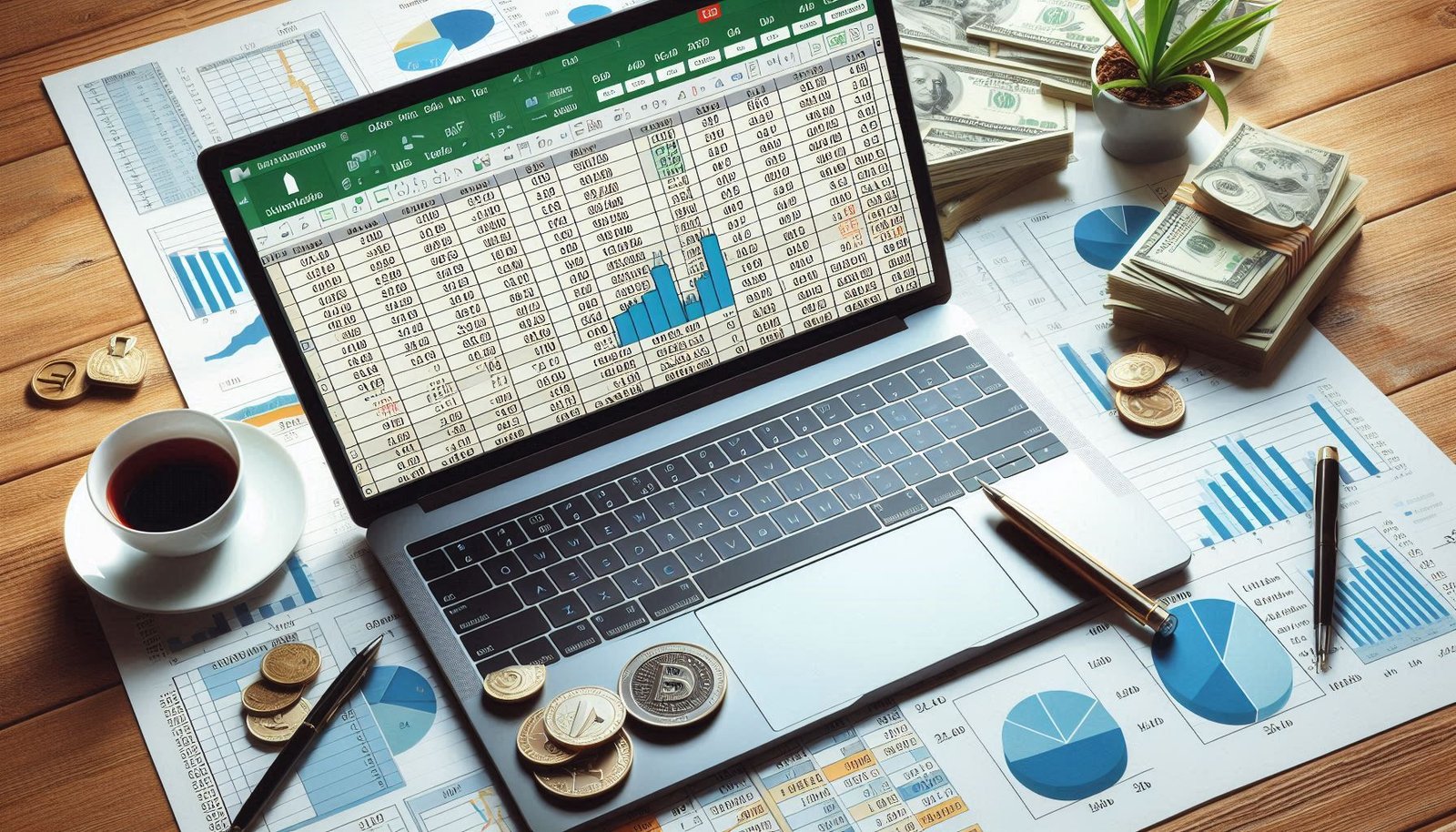 Financial modeling and valuation work on a laptop